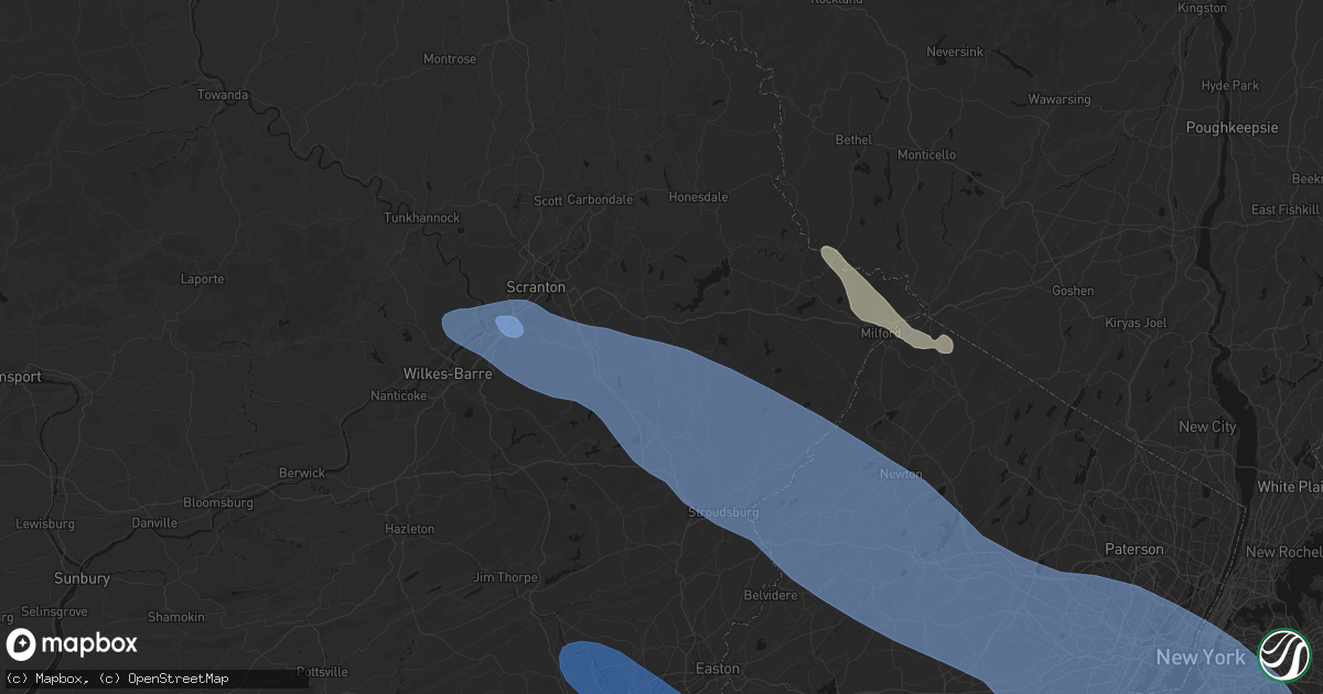 Hail map in Newfoundland, PA on July 3, 2026