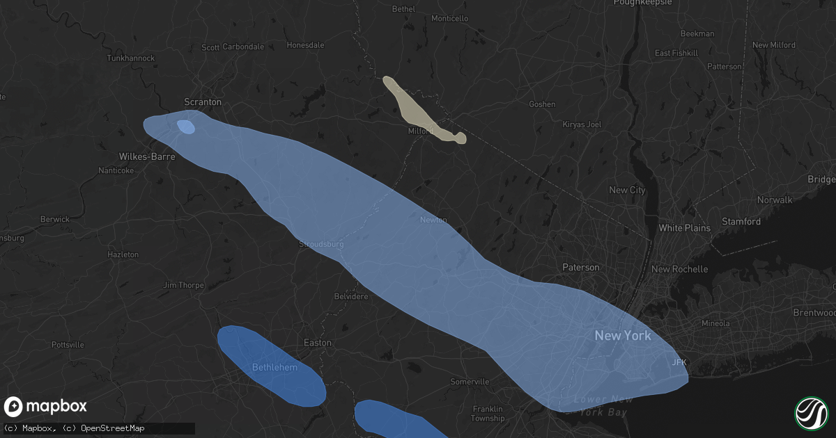 Hail map in Newton, NJ on July 3, 2026