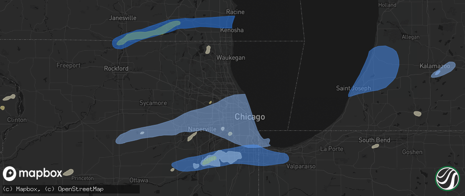 Hail map in Niles, IL on July 3, 2026