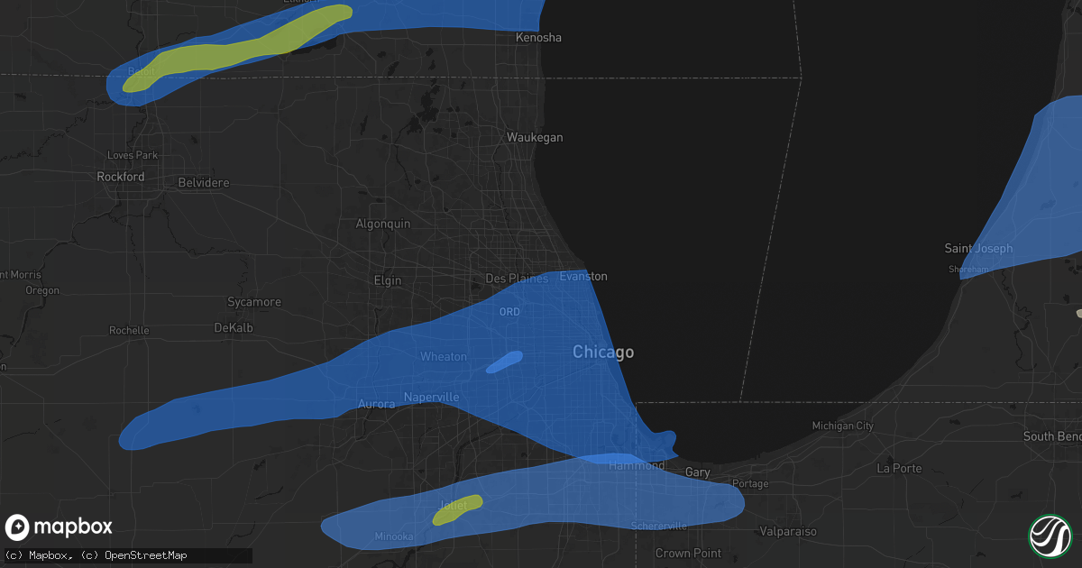 Hail map in Niles, IL on July 3, 2026