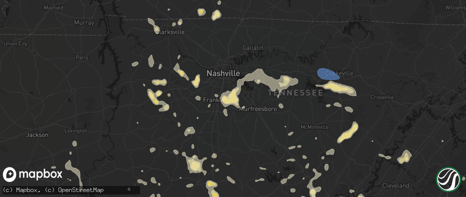Hail map in Nolensville, TN on July 3, 2026