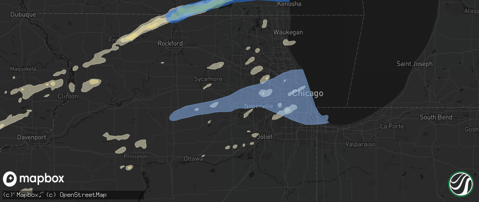 Hail map in North Aurora, IL on July 3, 2026