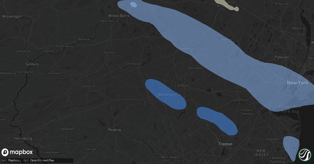Hail map in Northampton, PA on July 3, 2026