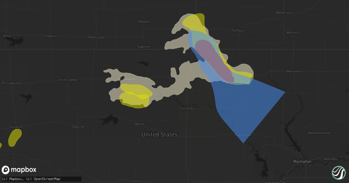 Hail map in Norway, KS on July 3, 2026