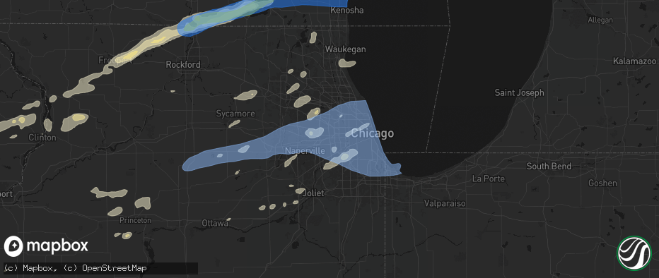 Hail map in Oak Brook, IL on July 3, 2026