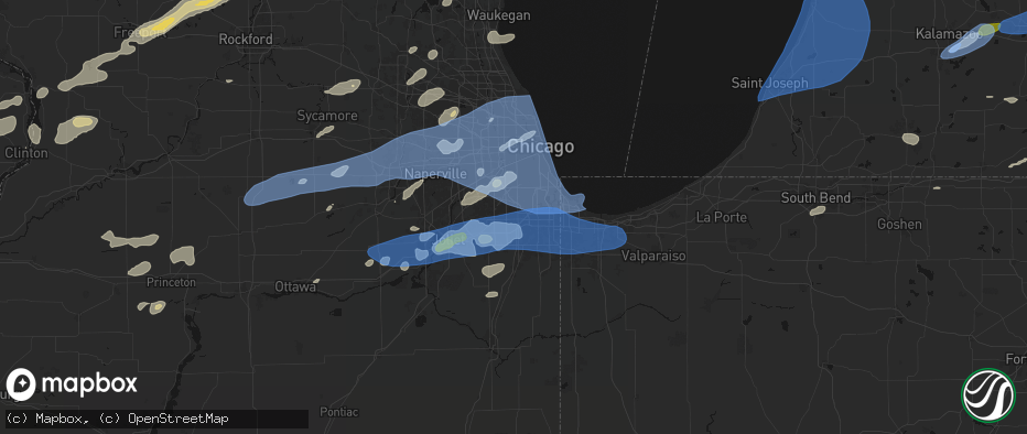 Hail map in Oak Forest, IL on July 3, 2026