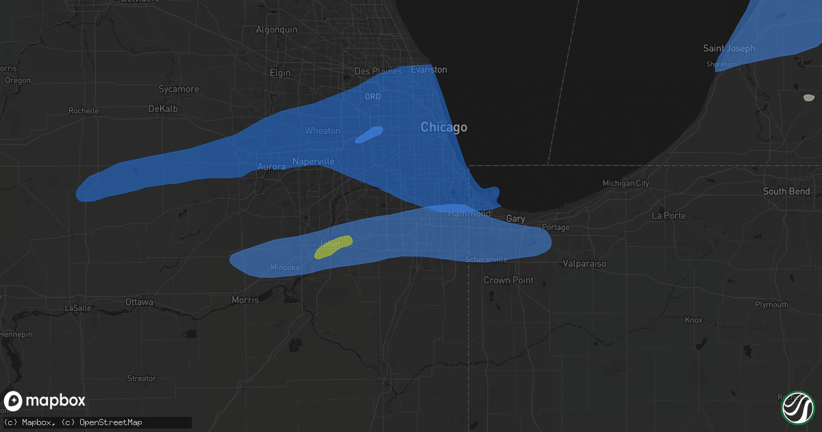 Hail map in Oak Forest, IL on July 3, 2026