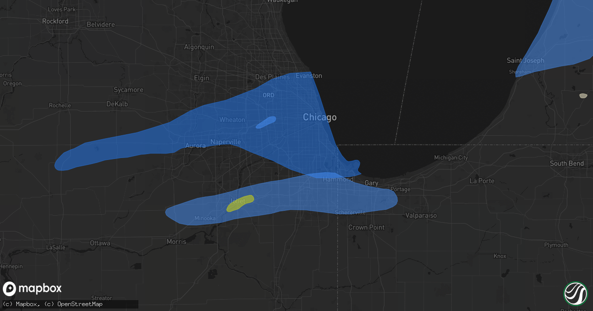 Hail map in Oak Lawn, IL on July 3, 2026