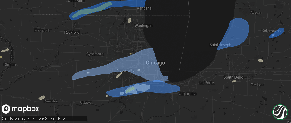 Hail map in Oak Park, IL on July 3, 2026