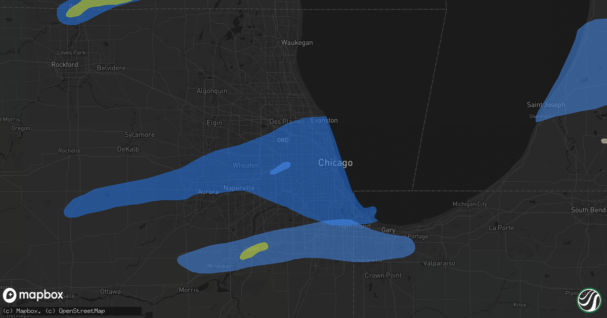 Hail map in Oak Park, IL on July 3, 2026