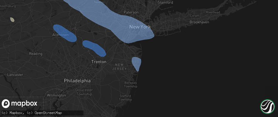 Hail map in Oakhurst, NJ on July 3, 2026