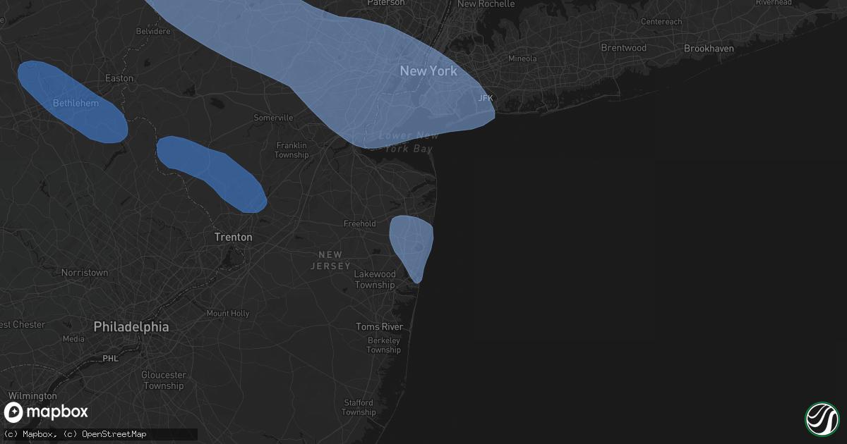 Hail map in Oakhurst, NJ on July 3, 2026