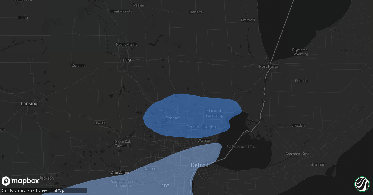 Hail map in Oakland, MI on July 3, 2026