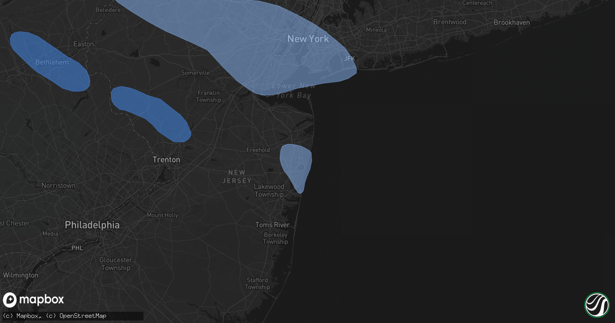 Hail map in Ocean Grove, NJ on July 3, 2026