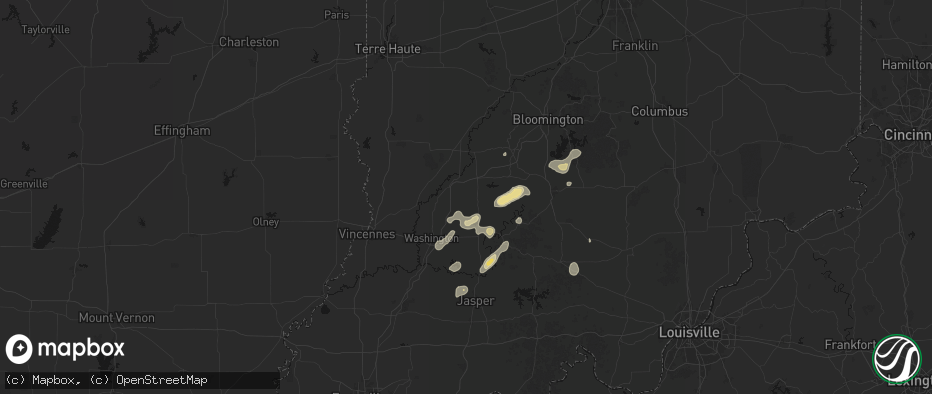 Hail map in Odon, IN on July 3, 2026
