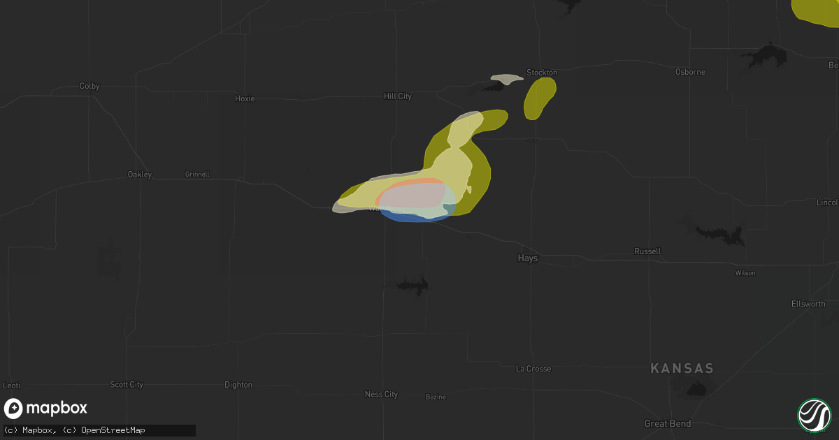Hail map in Ogallah, KS on July 3, 2026