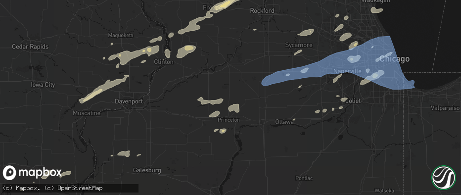 Hail map in Ohio, IL on July 3, 2026