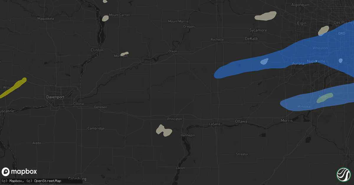 Hail map in Ohio, IL on July 3, 2026