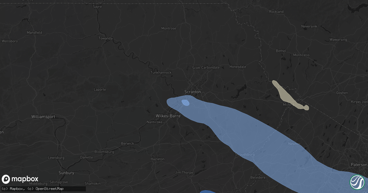 Hail map in Old Forge, PA on July 3, 2026