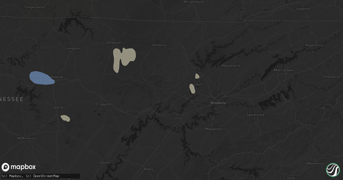 Hail map in Oliver Springs, TN on July 3, 2026
