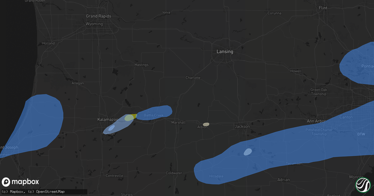 Hail map in Olivet, MI on July 3, 2026