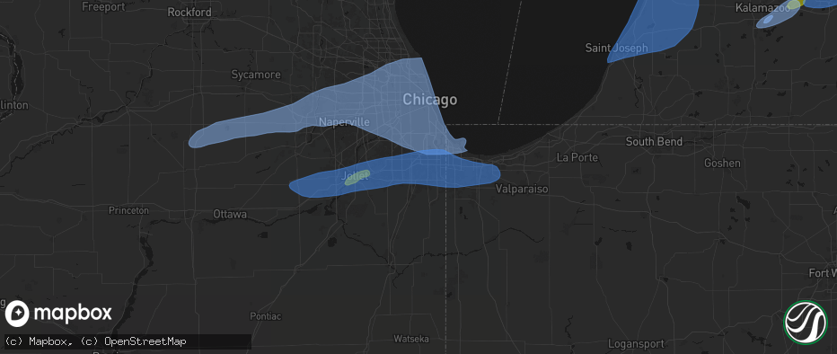 Hail map in Olympia Fields, IL on July 3, 2026