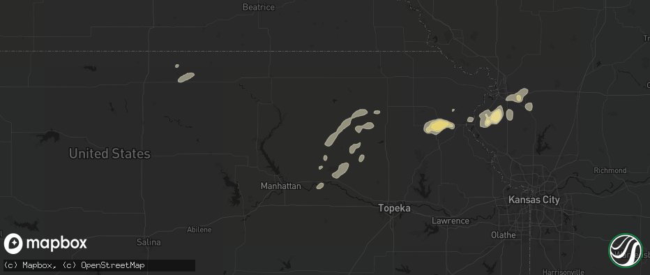 Hail map in Onaga, KS on July 3, 2026