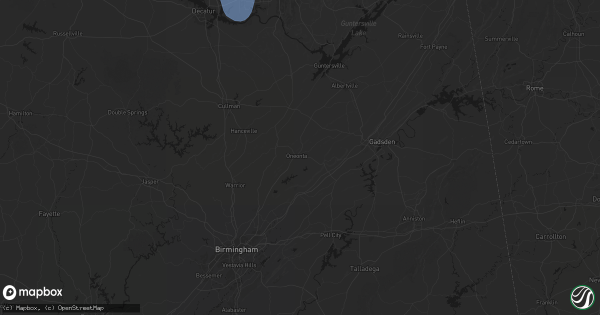 Hail map in Oneonta, AL on July 3, 2026