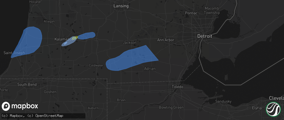 Hail map in Onsted, MI on July 3, 2026