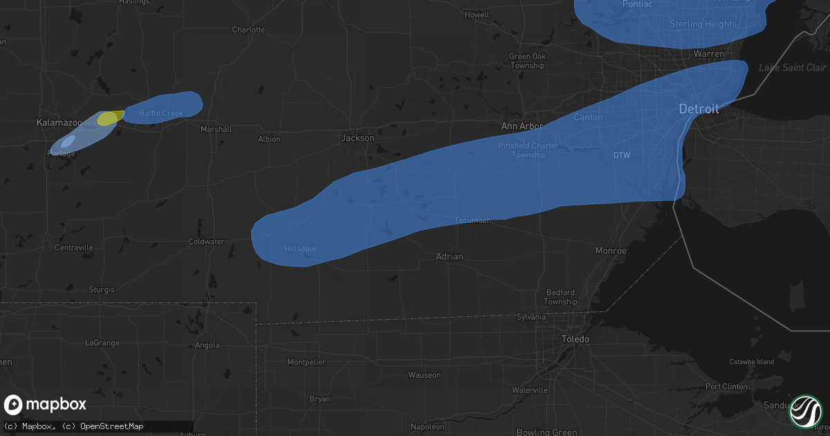Hail map in Onsted, MI on July 3, 2026