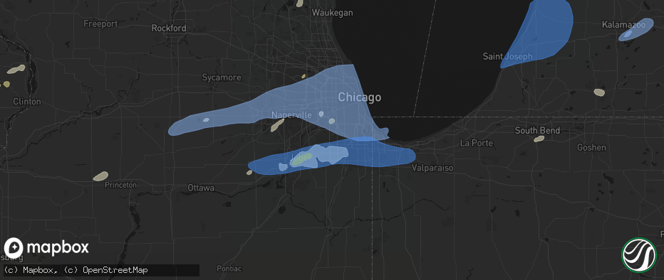 Hail map in Orland Park, IL on July 3, 2026