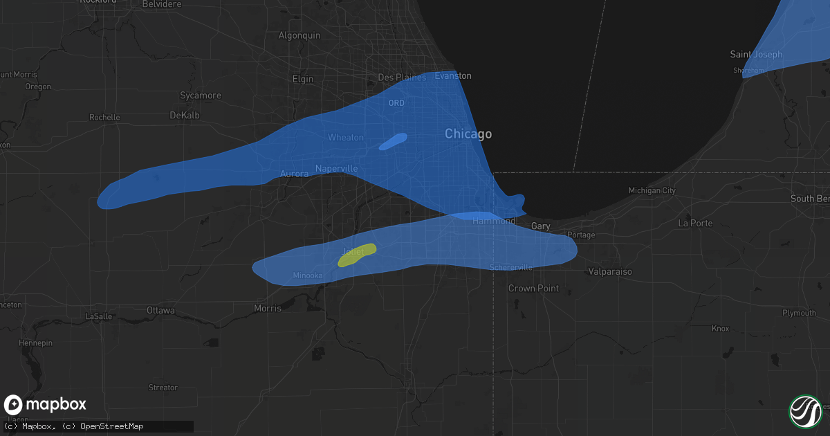 Hail map in Orland Park, IL on July 3, 2026