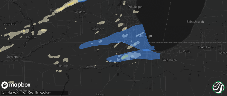 Hail map in Oswego, IL on July 3, 2026