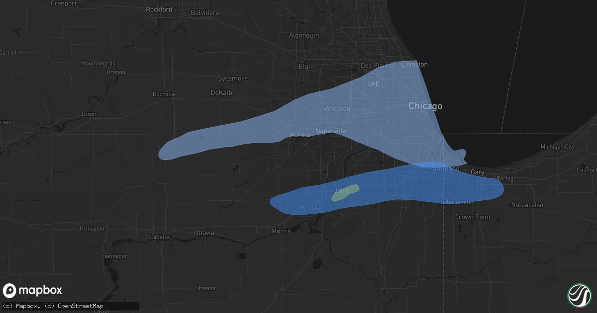 Hail map in Oswego, IL on July 3, 2026