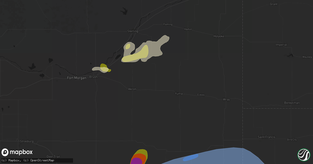 Hail map in Otis, CO on July 3, 2026