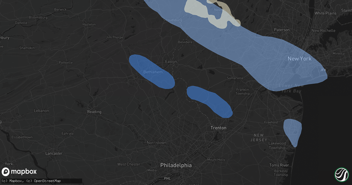Hail map in Ottsville, PA on July 3, 2026