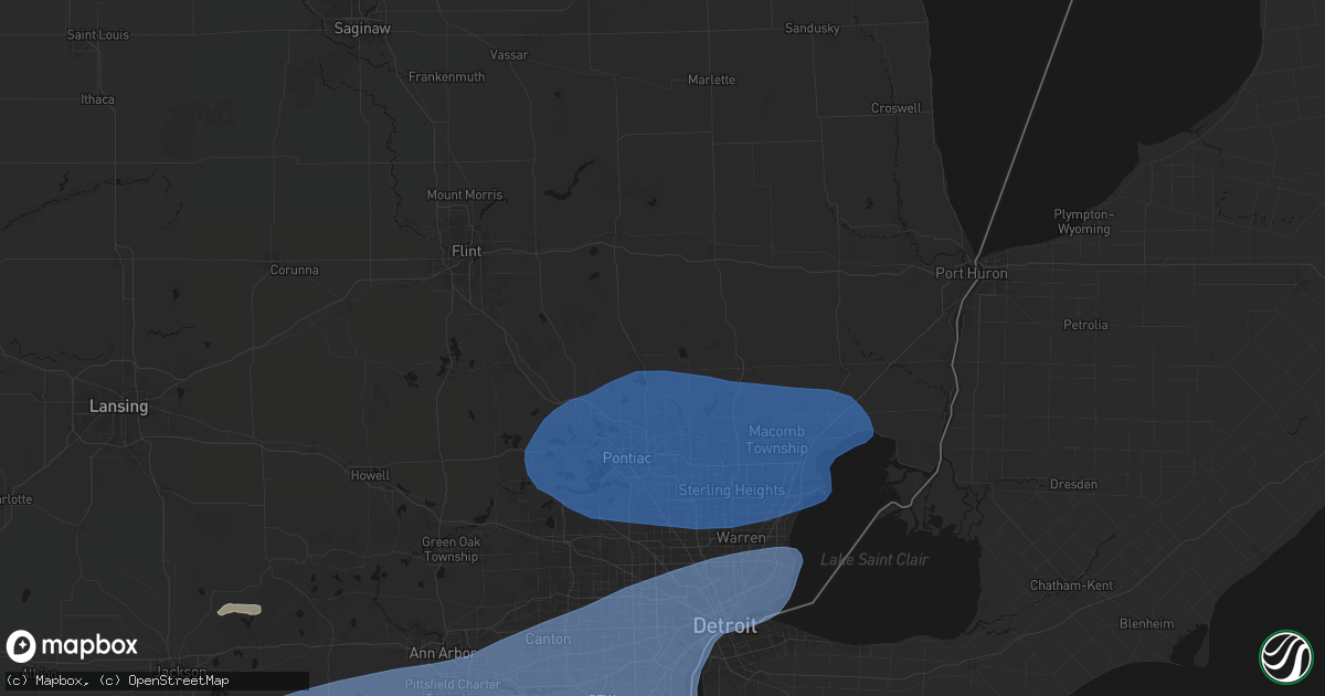 Hail map in Oxford, MI on July 3, 2026