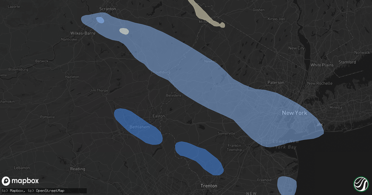 Hail map in Oxford, NJ on July 3, 2026