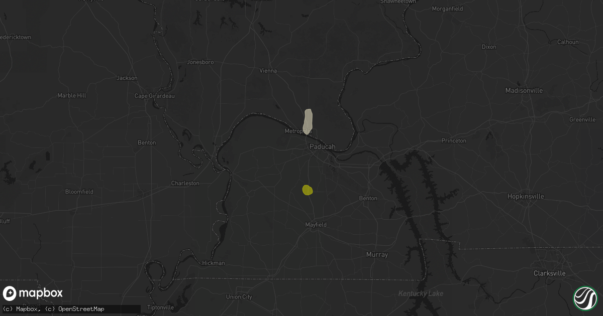 Hail map in Paducah, KY on July 3, 2026