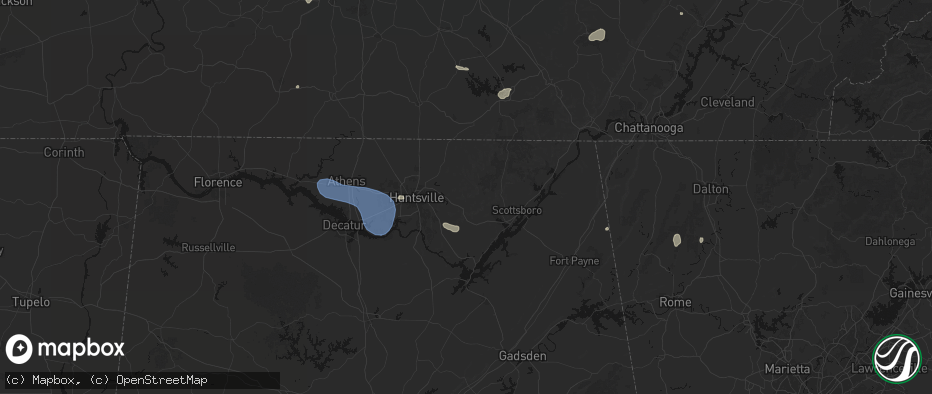 Hail map in Paint Rock, AL on July 3, 2026