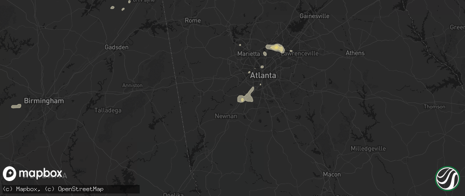 Hail map in Palmetto, GA on July 3, 2026