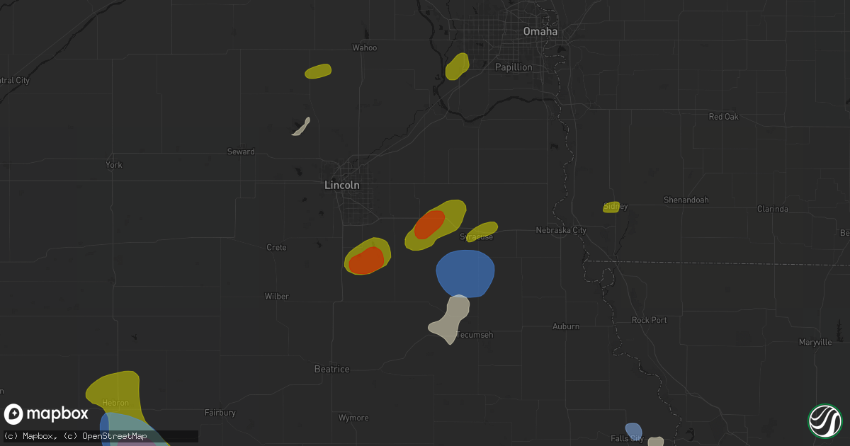 Hail map in Palmyra, NE on July 3, 2026