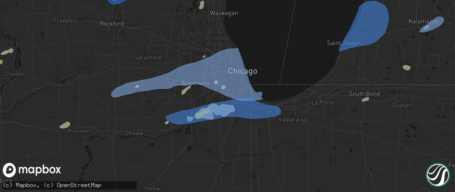 Hail map in Palos Heights, IL on July 3, 2026