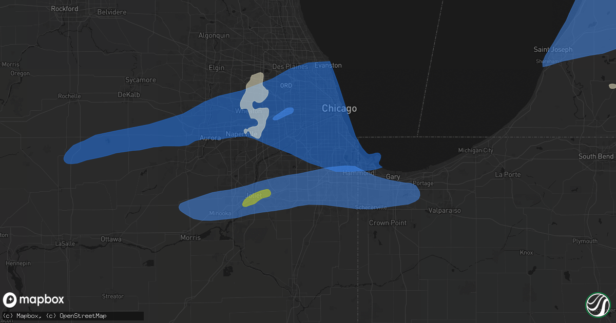 Hail map in Palos Heights, IL on July 3, 2026