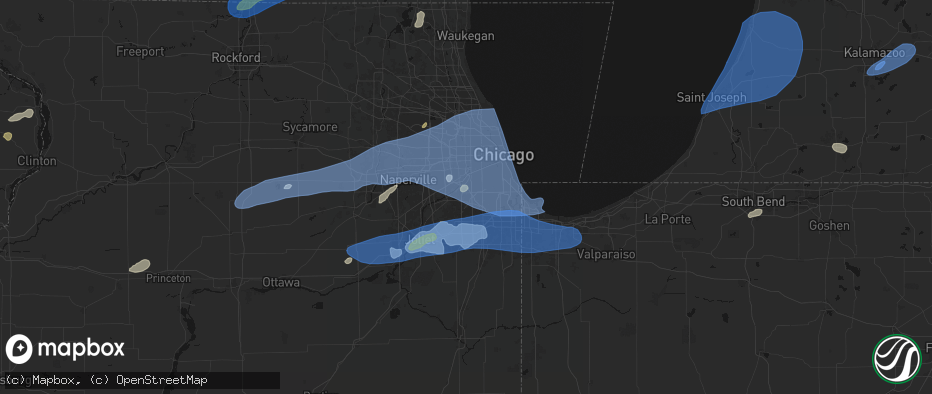 Hail map in Palos Hills, IL on July 3, 2026