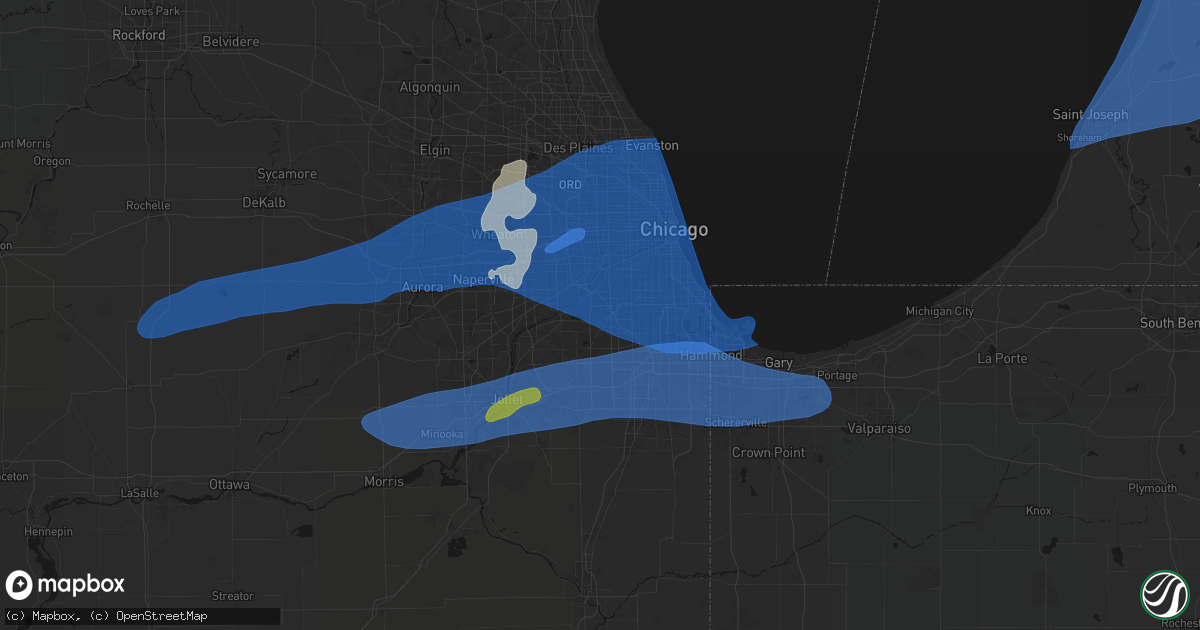 Hail map in Palos Hills, IL on July 3, 2026