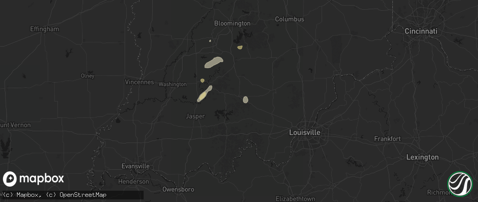 Hail map in Paoli, IN on July 3, 2026