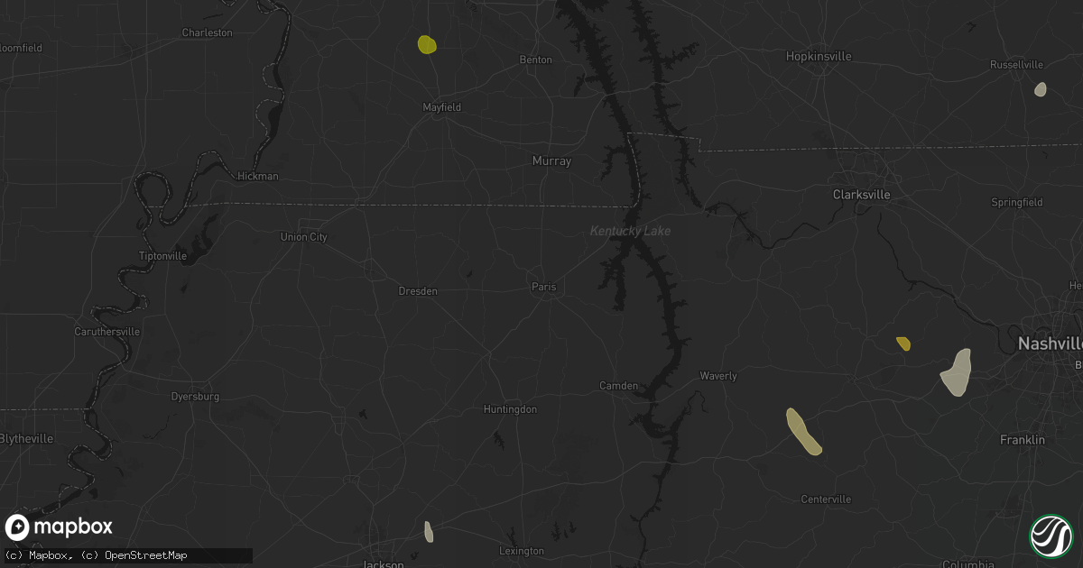 Hail map in Paris, TN on July 3, 2026