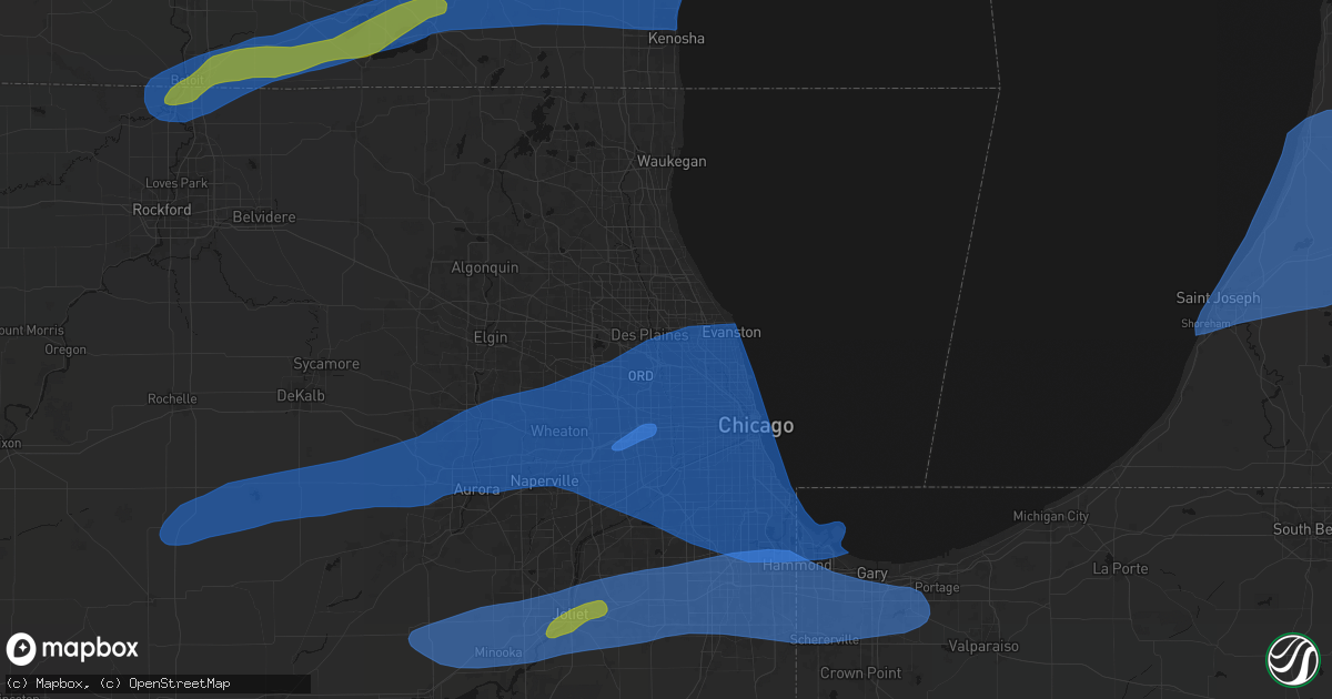 Hail map in Park Ridge, IL on July 3, 2026