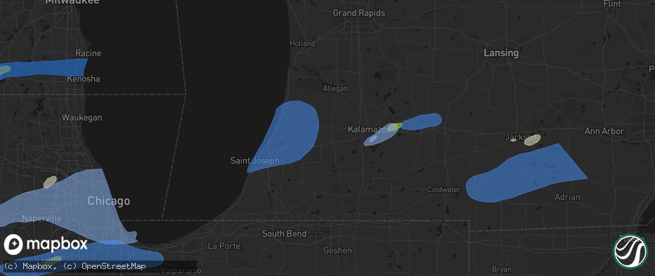 Hail map in Paw Paw, MI on July 3, 2026